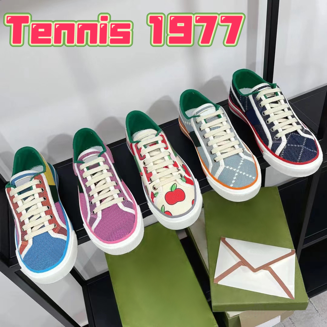 

2022 Top quality Tennis 1977 Sneaker mens casual shoes linen fabric light blue butter cotton Blue Ivory Red Denim Black Nylon ebony mouse print luxury women sneakers, Shoe box