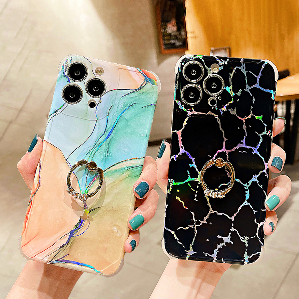 

Laser Marble With Ring Holder Case For Samsung Galaxy A51 A71 S22 S21 Plus S20 FE Note 20 Ultra Cover Soft Shockproof Phone Case, B1