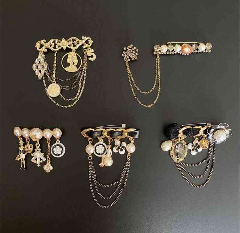 

2022European and American multi-style pearl brooch suit coat high-end diamond tassel access