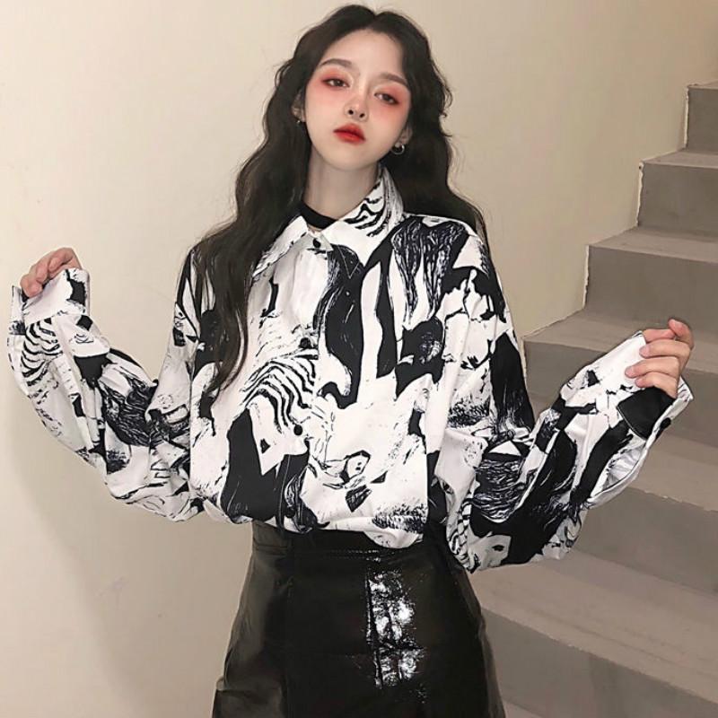 

Women' Blouses & Shirts Sweet Girl Spring/Autumn Korean Woman Fashion Harajuku Shirt Gothic Punk Style Blouse Women Vintage Street, Black