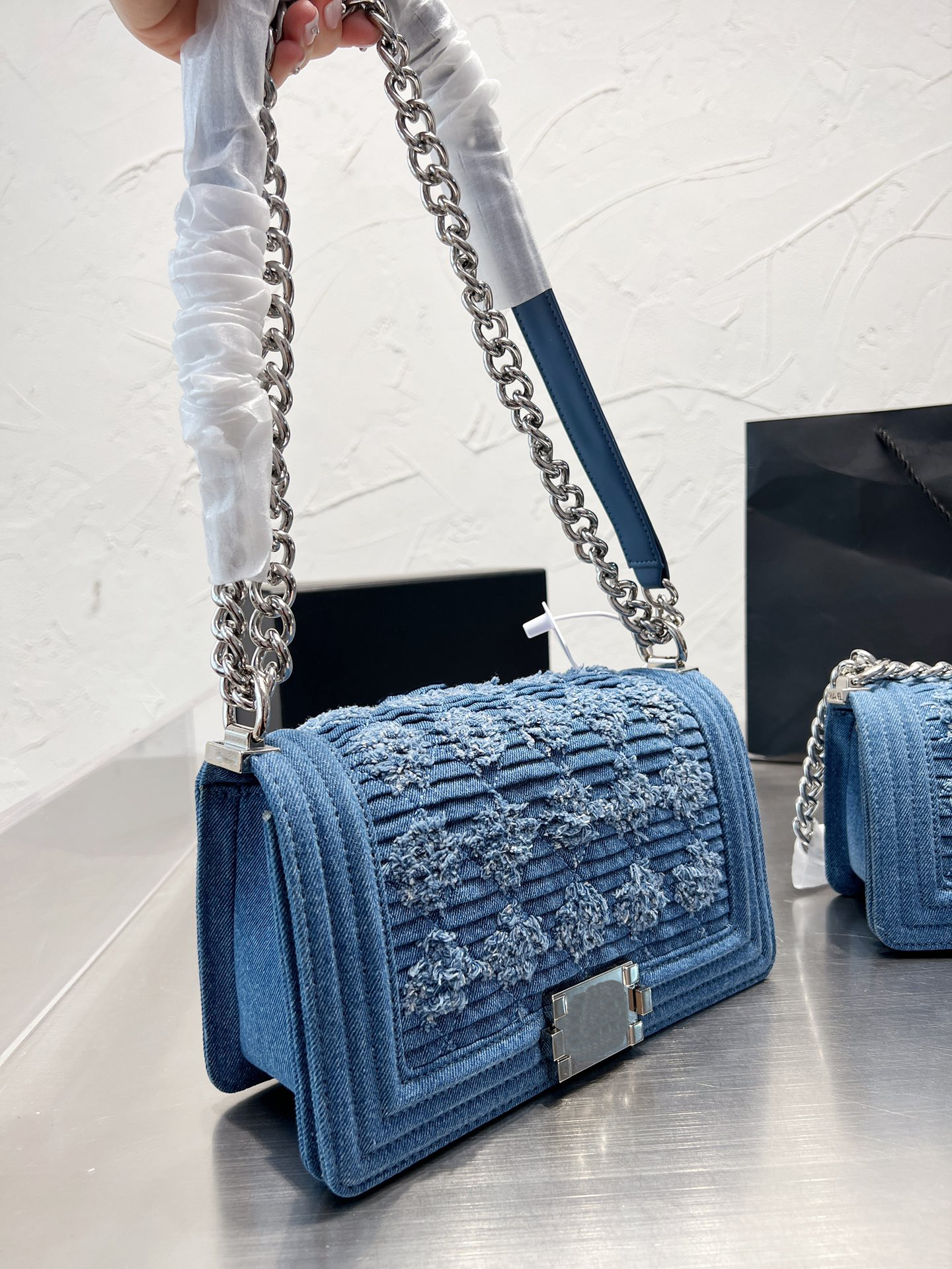 

women's shoulder bag Luxury tote purse handbag message bags cluth top quality Brand classic Genuine leather Crossbody Gift Box 25CM Silver Chain