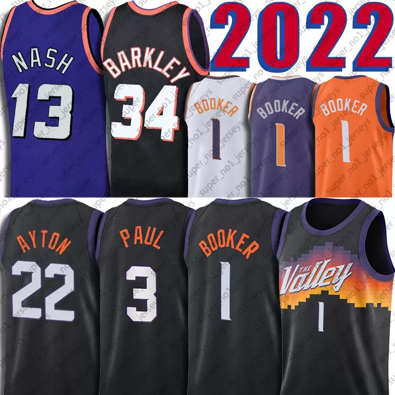 

Devin 1 Booker 3 Chris DeAndre Paul Ayton Jersey Basketball Retro Steve 13 Nash Charles 34 Barkley Jerseys Phoenixs Aztec Sun