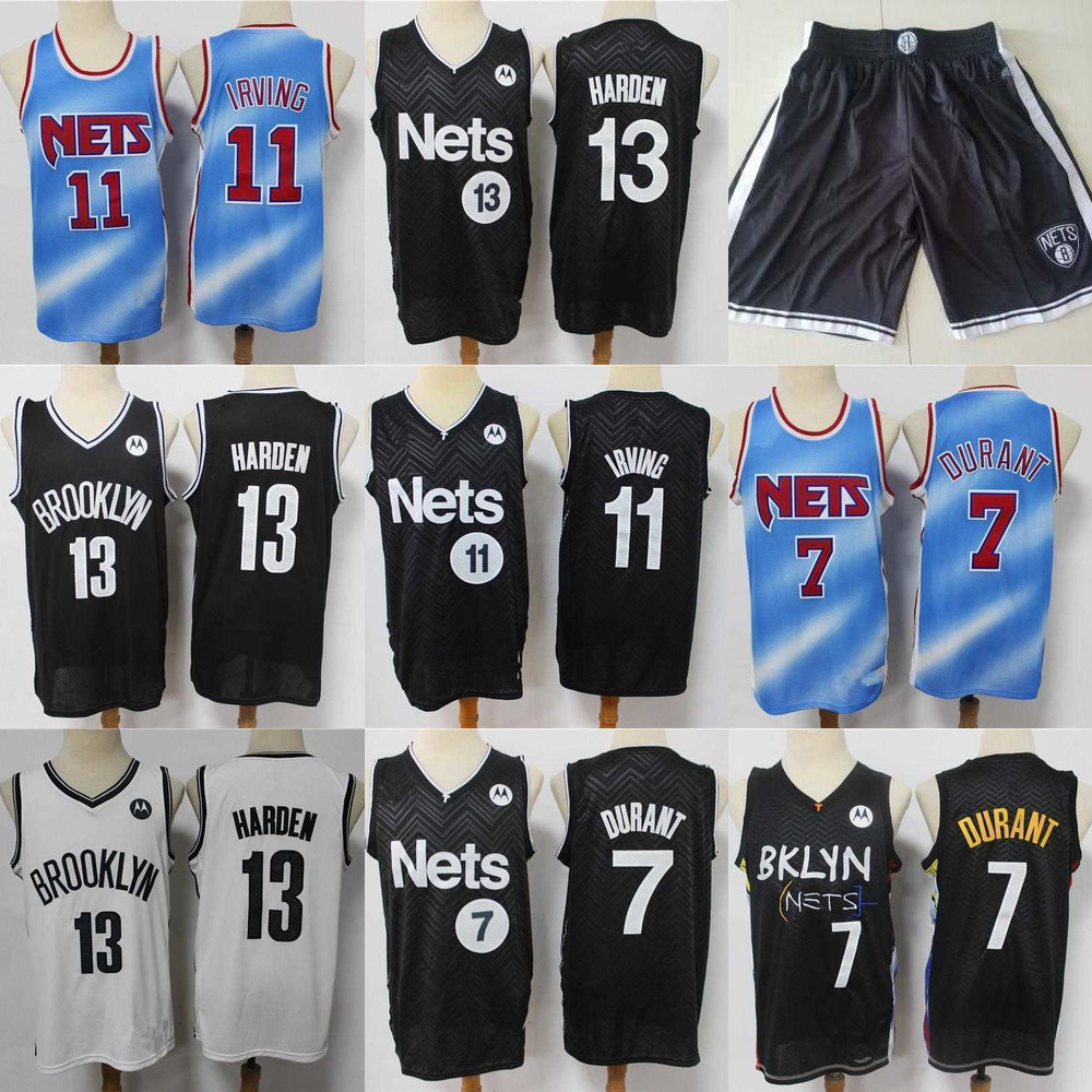 

Mens Brooklyn''Nets''Jersey Throwback 7 KyrieDurant 11 KevinIrving James 13 Harden Basketball Shorts Basketball Jersey black Blue, Color