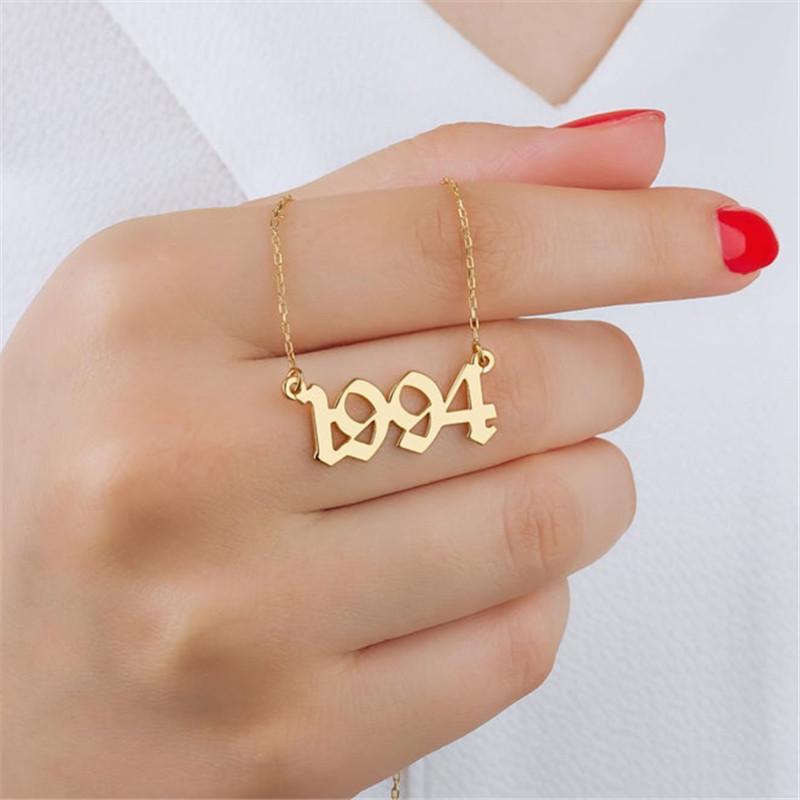 

Chains Birthday Jewelry Old English Number Necklace Custom Nacklace Birth Year 1980 To 2022 Personalized Gifts YearChains
