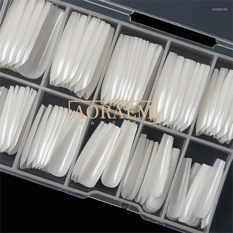 

False Nails AORAEM Coffin Acrylic Natural Fake Nail Tips 100pcs Packaging Box Clear Long Ballerina For Manicure Accesorios Prud22