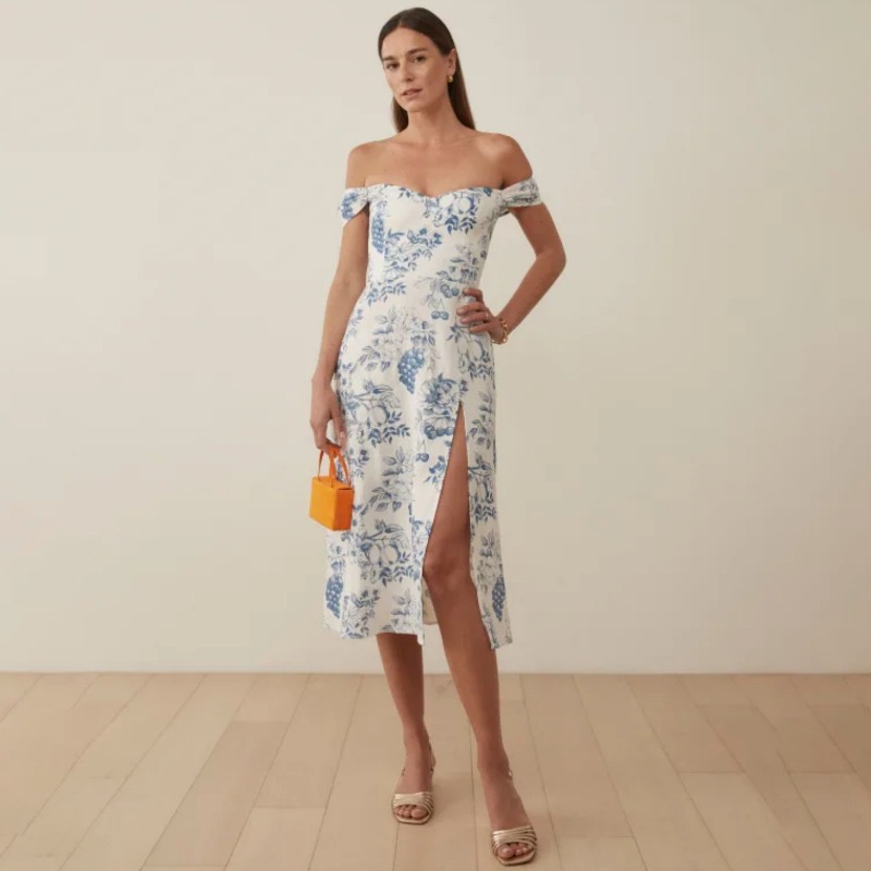 

Reformation Bridgton Linen Dress Corsica, Blue