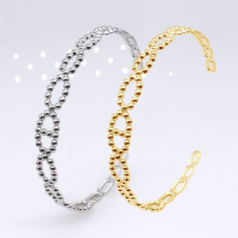 

Bracelet Simple Hollow Out Bead Opening shaped Adjustable Stainless Steel Women's