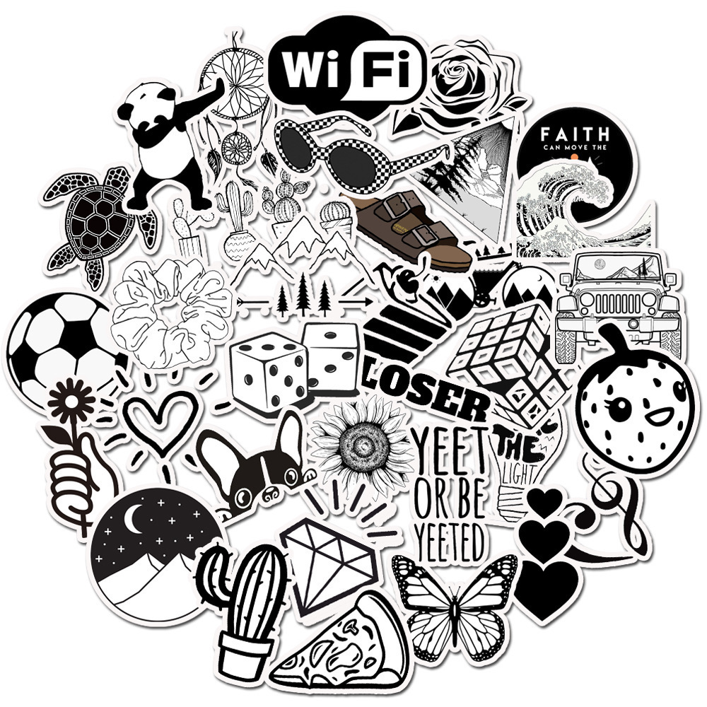 

New Sexy 50Pcs New Black and White VSCO Style Graffiti Stickers Luggage Laptop Guitar Skateboard Phone Water proof Classic Toy Sticker