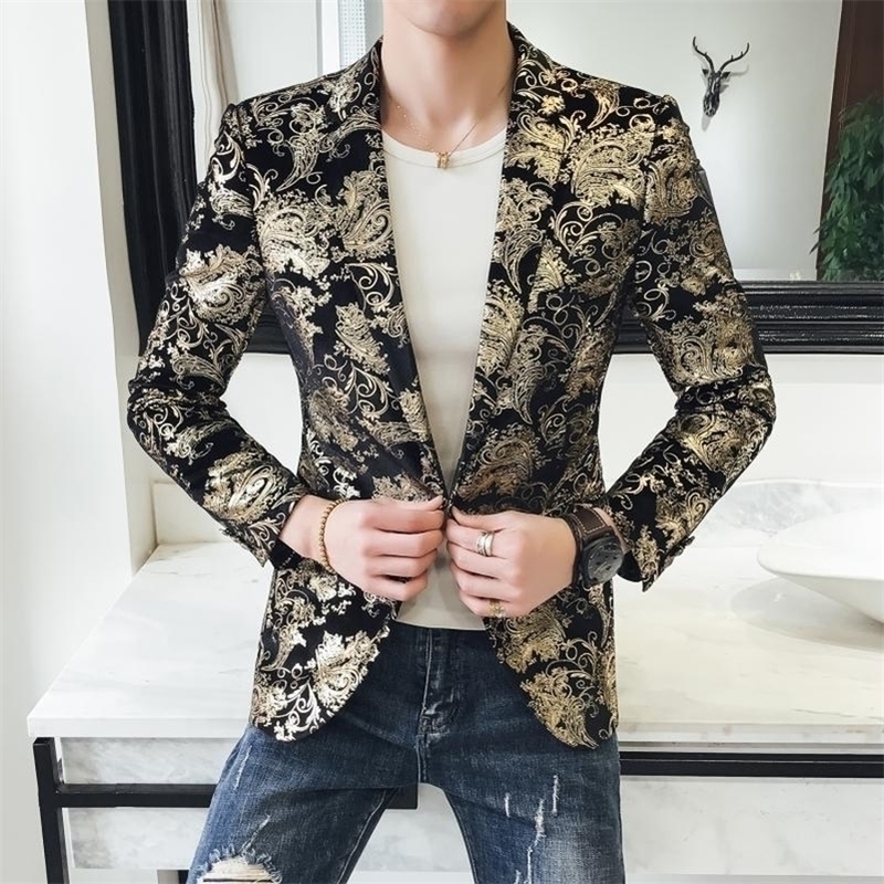 

Spring Blazer Men Mens Floral Blazer Jacket Slim Fit Casual Streetwear Men Blazer Night Club Prom Tuxedo Formal Wear 201104, As picture