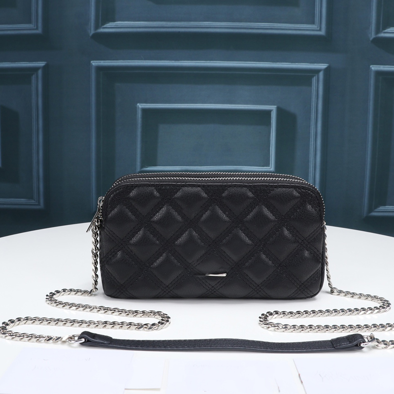 

Rhombic BECKY Cross Body Bag Handbag Women Chain Shoulder Purse Sheepskin Genuine Leather Double Zipper Clutch Bags Hig Quality Solid Color Evening Wallets