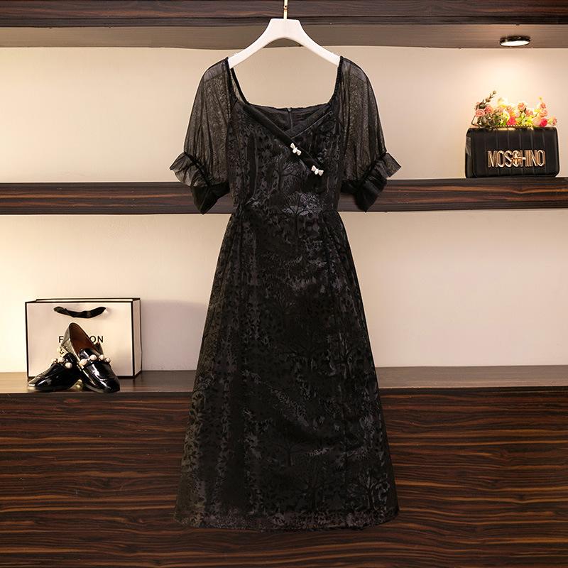 

Plus Size Dresses Summer Cheongsam Dress For Women Large Short Sleeve Loose Fashion Black Gauze 3XL  5XL 6XL 7XLPlus