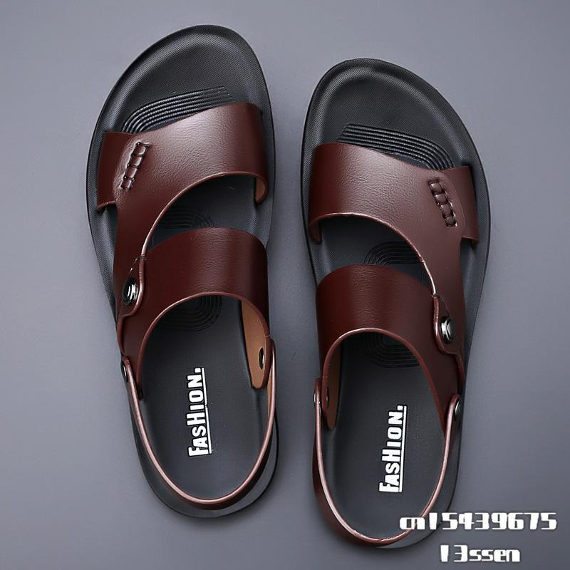 Sandals Summer Fashion Men Shoes Vintage Real Leather Non-slip Beach Slip-On Travel Flip Flop Slippers Black BrownSandals