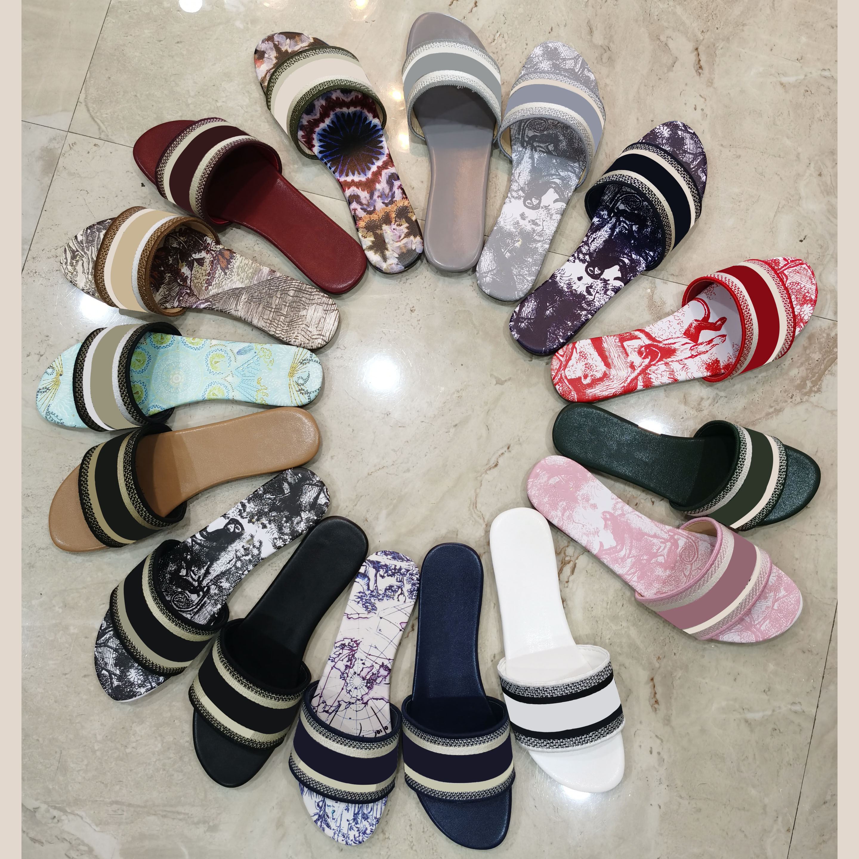 

Paris Embroidered Dazzle slipper women ladies scuffs summer beach striped causal flip flops flat Slide Slippers sandals Designers Embroidery, Box