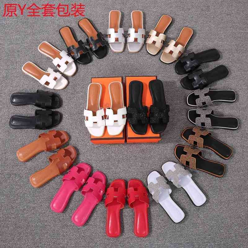 

slides slippers lovers herme sandals designer H women's summer fashion wear leather h net red versatile flat bottomed beach sandals