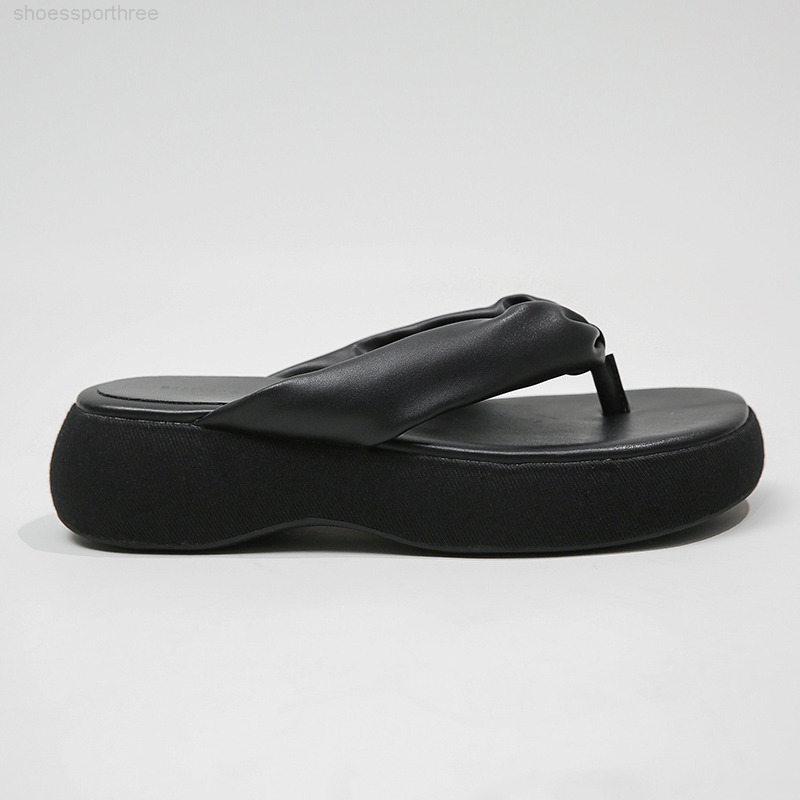 

Thick-soled sponge cake sandals and slippers women's summer wear 2022 super-fire stepping on shit bread toe flip-flops beach shoes, Color 1