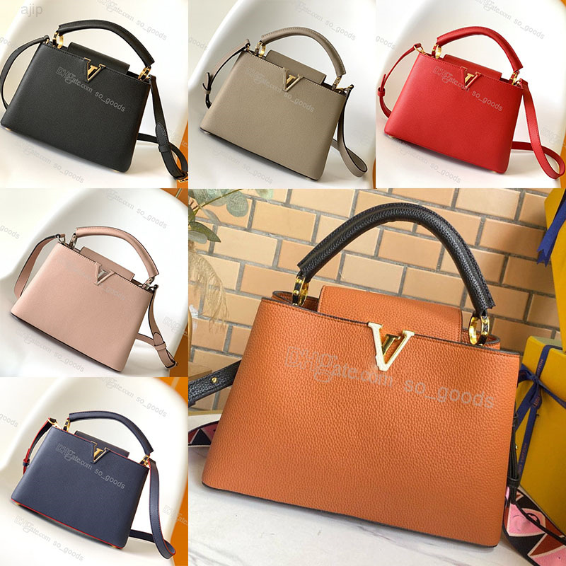 

Designer women bag Capucines BB luxury leather handle Purse fashion crossbody handbags MM shoulder bags handbag black red yellow green, Blue-27cm