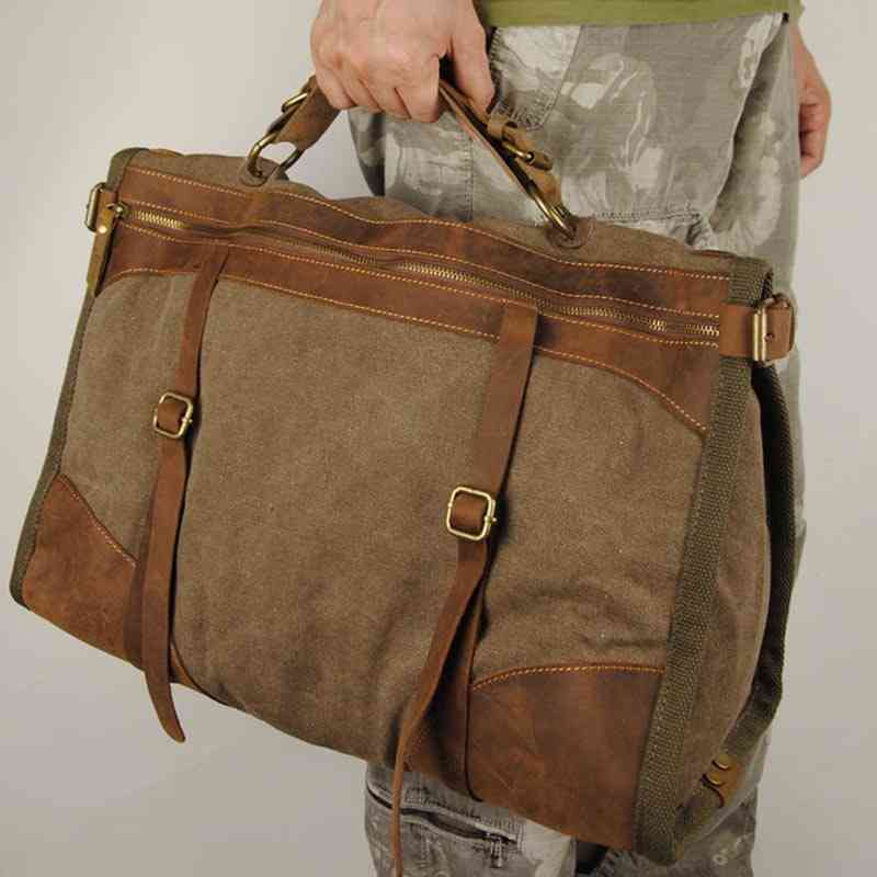 

Vintage Retro Military Canvas Leather Men Travel Bags Luggage Bags Men Weekend Bag Overnight Duffle Bags 220614, Coffee
