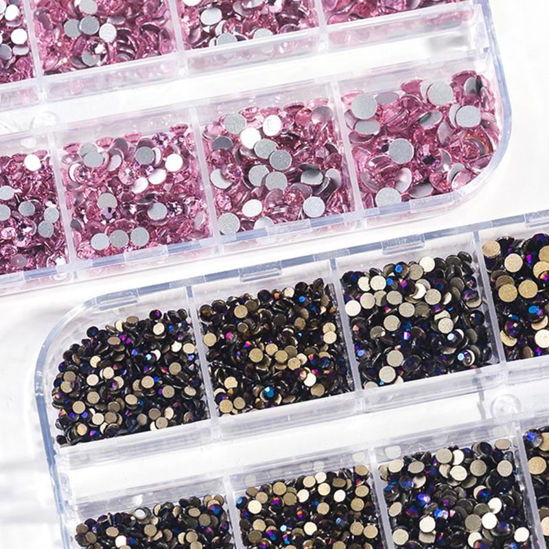 

Nail Art Decorations 1900-2000pcs Crystal Diamonds Flat Back Glass Jewelry Rhinestones Wax Dotting Ss4-30 AB Gems Pink Champagne Black Stone