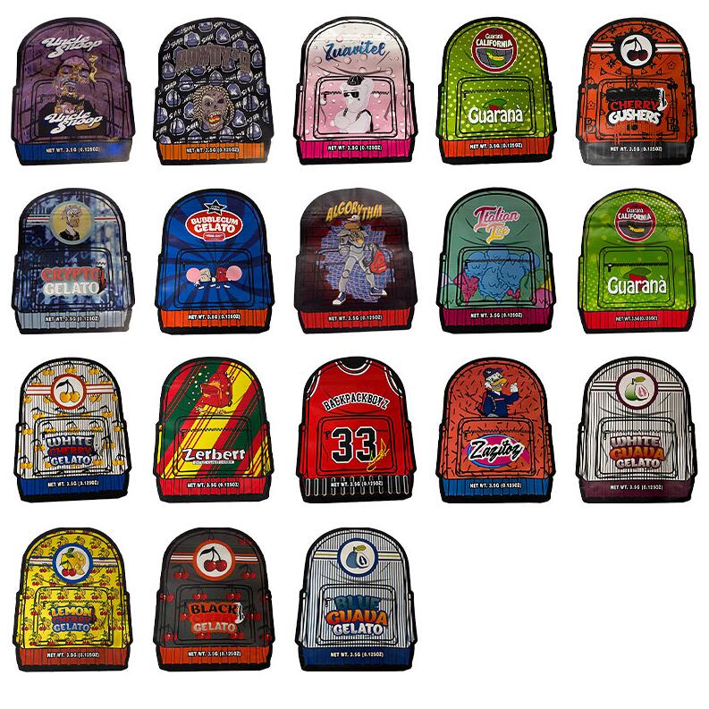 

Irregular Unique shape Mylar Bag 3.5g backpack boyz italian cherry gelato zerbert house jungle boys white runty sushi Special shaped bags