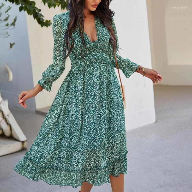 

Casual Dresses Fashion Leopard Printing Lantern Sleeve Summer Women' Dress 2022 Chic Loose Female Clothing Robe Vestidos, Black