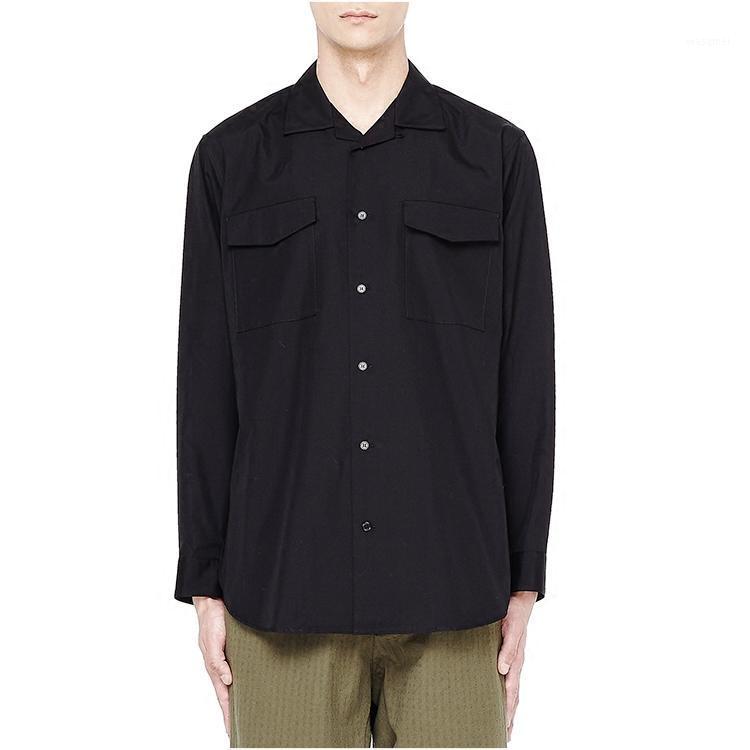 

6XL!2022 Arrival Autumn Men' Shirt Fashion Simple Casual Long Sleeved Loose Big Pocket Plus Size Stage Costumes Shirts, Black