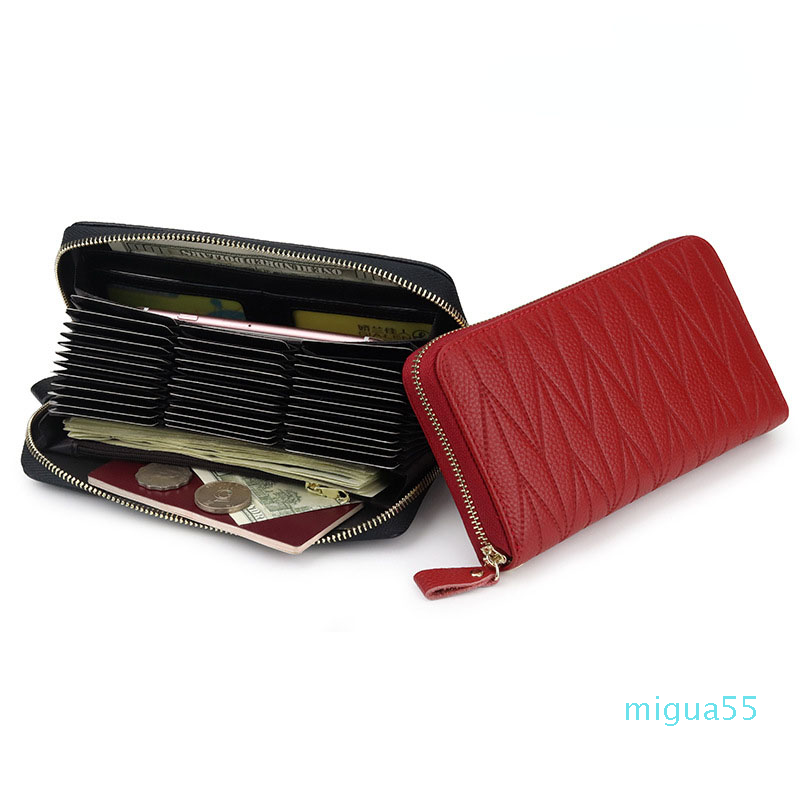 

womens long wallet large capacity leather anti-theft brush organ card bag top layer leather zipper Bags, Blue