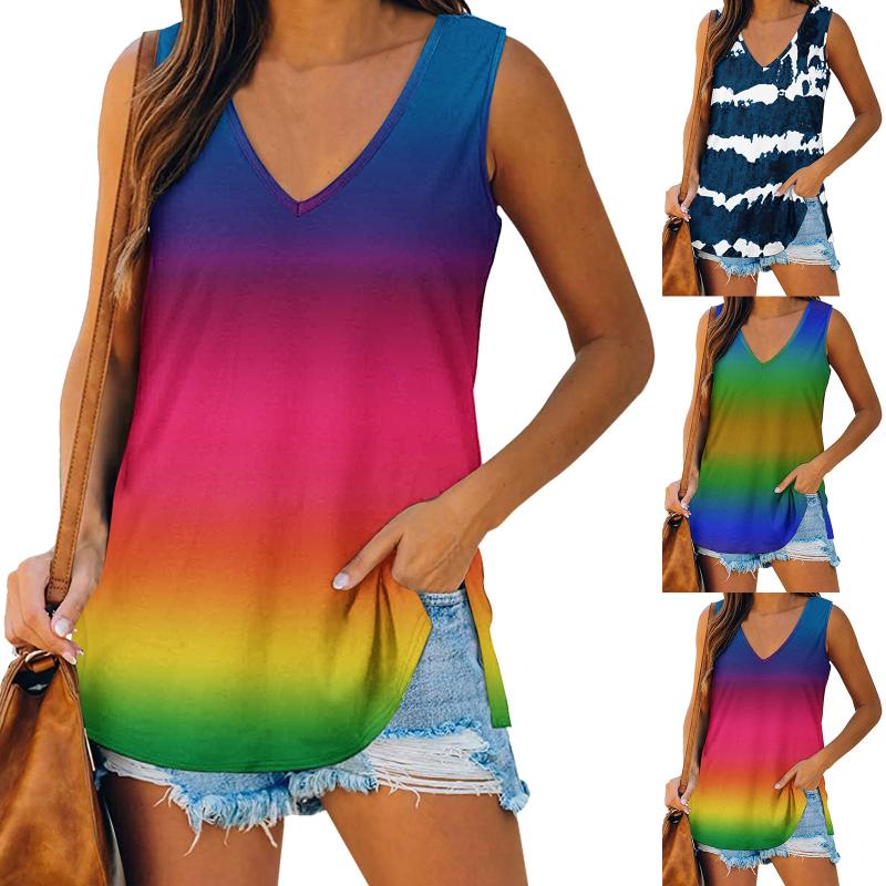 

Women' Tanks & Camis Aqua White Womens Casual Tie Dye Gradient Stripes Printing V Neck Tank Sleeveless Vest T Shirt Blouse TopsWomen, Green