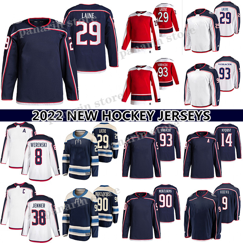 

29 Patrik Laine Jersey 93 Jakub Voracek 8 Zach Werenski 38 Boone Jenner 90 Elvis Merzlikins Reverse Retro hockey jerseys, Navy blue