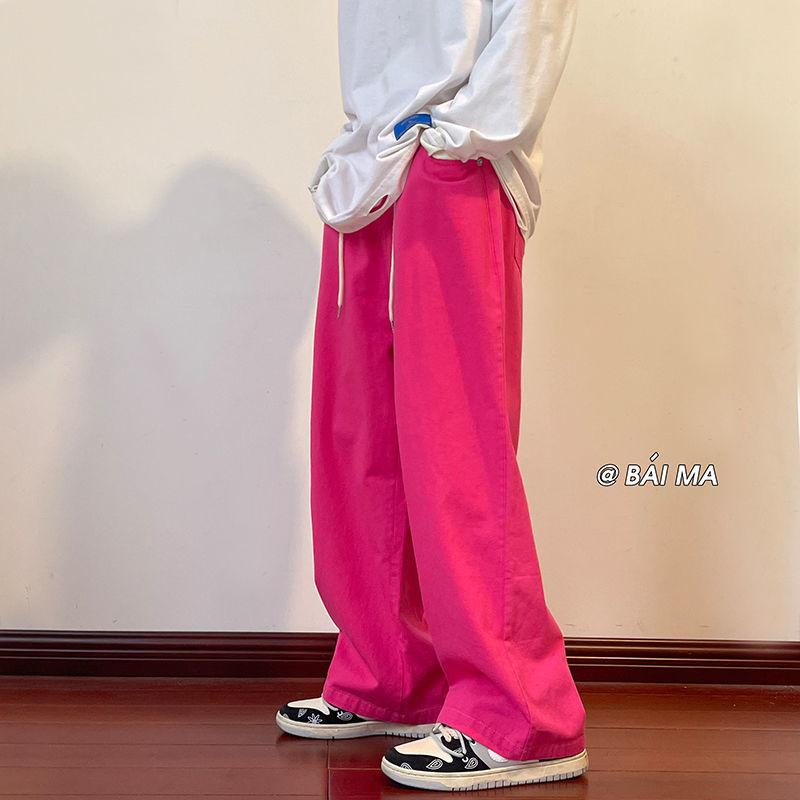 

Men' Jeans Men' Four Color Baggy Homme Casual Pants Cargo Pocket Elastic Waist Pink High Quality Loose Trousers -2XLMen, Gray