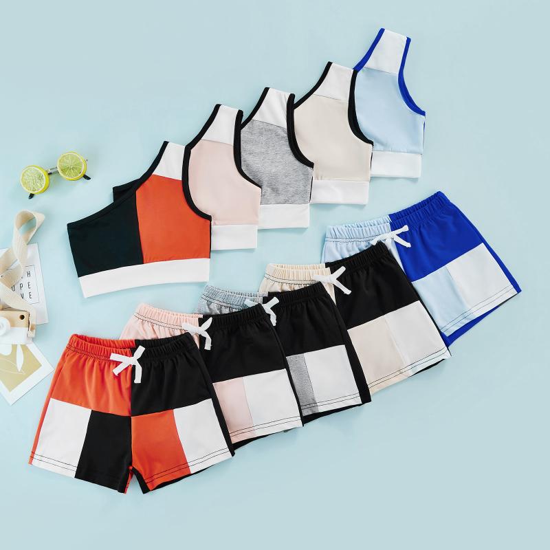 

Clothing Sets 0-6Y Casual Kids GIrl Plaid Print One Shoulder Crop Top Vest Shorts Summer Toddler Outfits 2pcs SetClothing