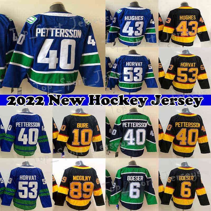 

Vancouver''Canucks'' hockey jersey 40 Elias Pettersson 43 Quinn Hughes 6 Brock Boeser 53 Bo Horvat 10 Pavel Bure Men Youth Women jerseys, Black mens