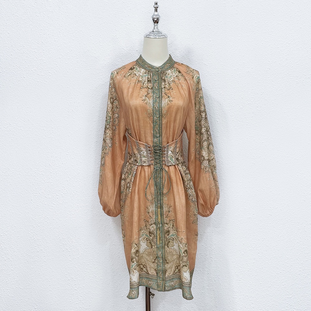 2022 spring and summer new dress Australian luxury designer designs silk linen patchwork print dress