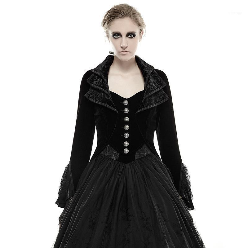 

Women's Trench Coats Punk Rave Gothic Victorian High/Low Swallow Tail Overcoat Y-658, Black