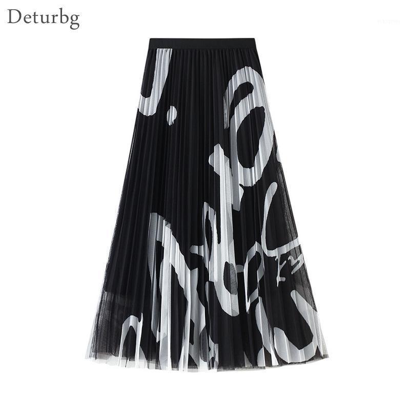 

Women's Elegant 3 Layer Mesh Long Skirt Korean Female High Waist Letters Print A-Line Tulle Skirts Faldas 2022 Autumn SK559, Black