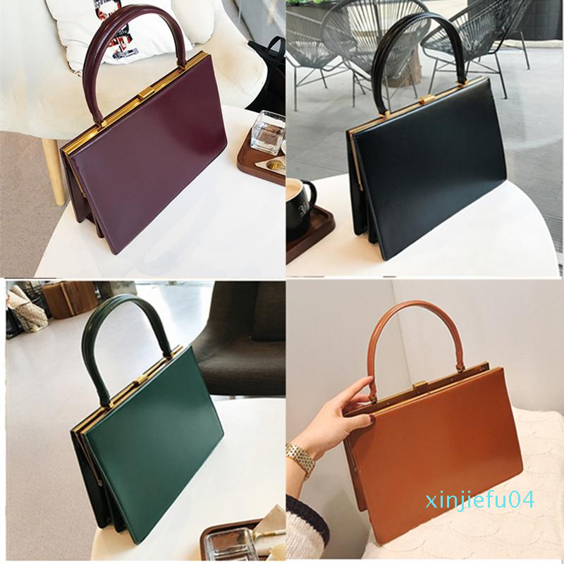 

2022 Duffel Bags Vintage Clasp Women Handbags Medium Metal Frame Design High Quality Female Tote Autumn 2022 Red Black Box Packing DF25, Purplish red