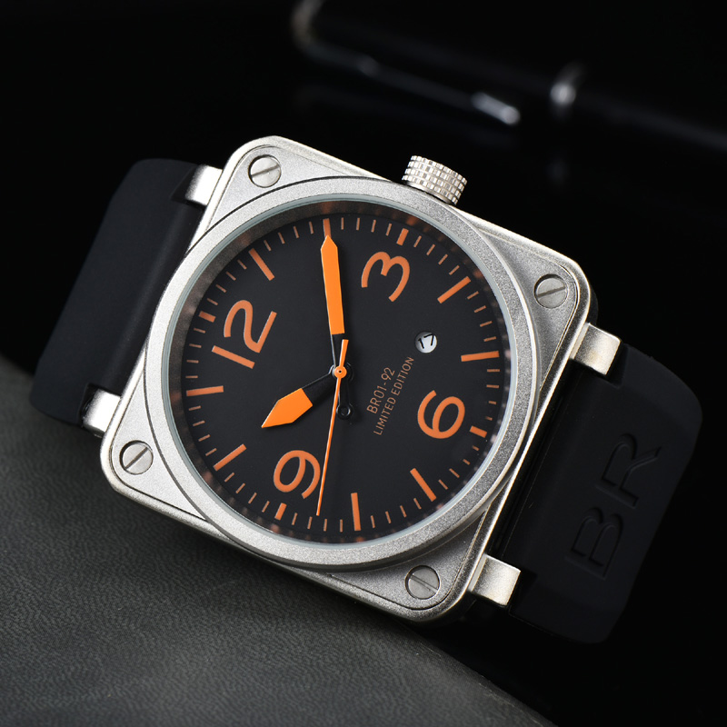 

2023 Wristwatches Men Automatic Mechanical Watch Bell Brown Leather Black Rubber Ross Wristwatches Multifunction Six Stitches vv07, 02