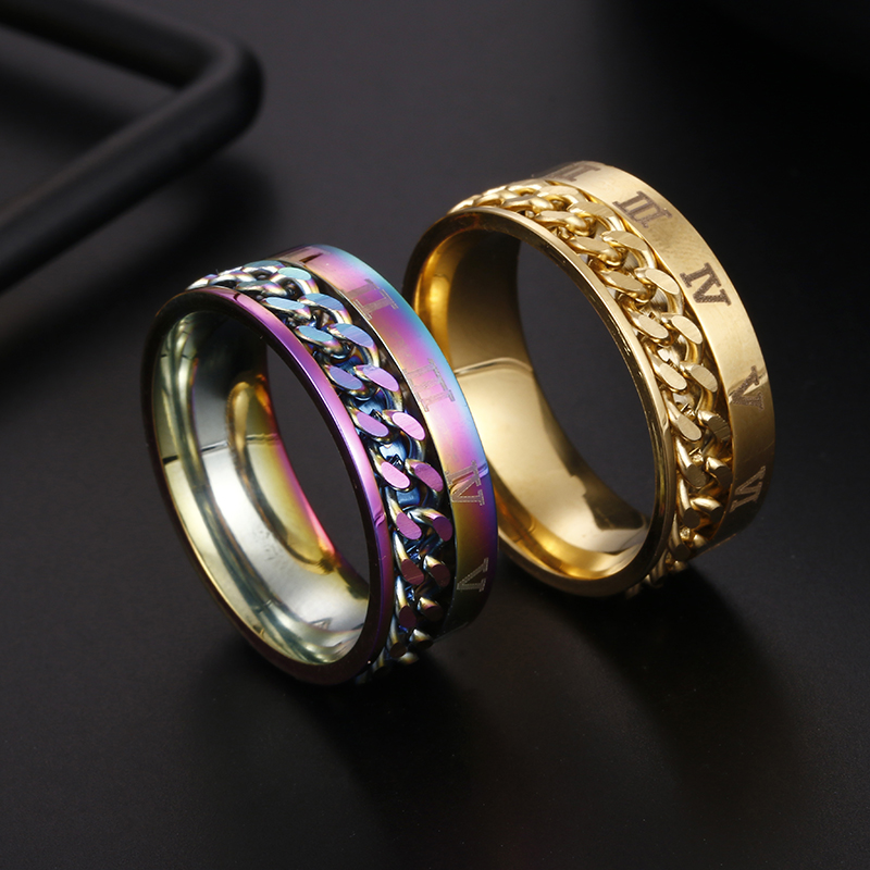 

Finger Fidget Spinner Stainless Steel Chain Rotatable Ring Men Classical Rome Digital Power Sense Gift anxiety rings