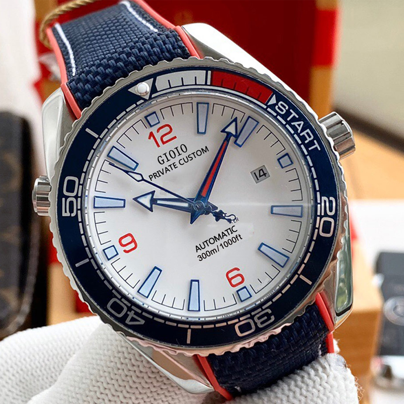 

0 0 Mens Automatic Mechanical Watch Blue Canvas Rubber Ceramic Stainless steel case