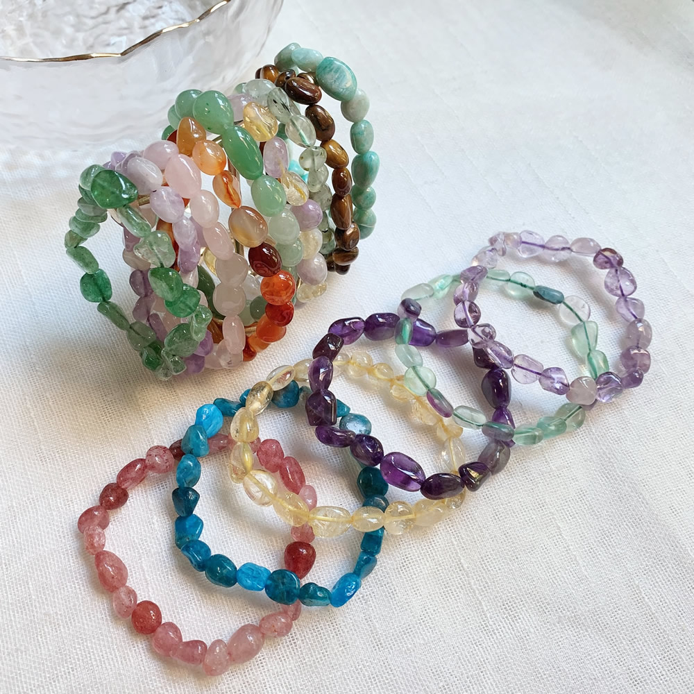 Reik Healing Natural Crystal Stone Bracelet for Women Lover Irregular Rock Gravel Fluorite Citrines Pink Quartz Stone Bracelets-image-777805939