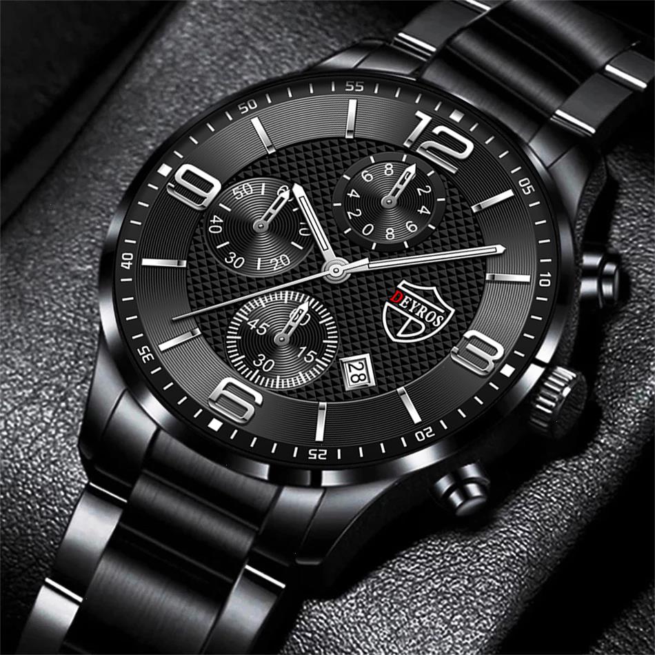 

Reloj Hombre Luxury Business Men Watchs Stainless Steel Quartz Wristwatch Male Leather Calendar Luminous Clock Relogio Masculino, Leather black black