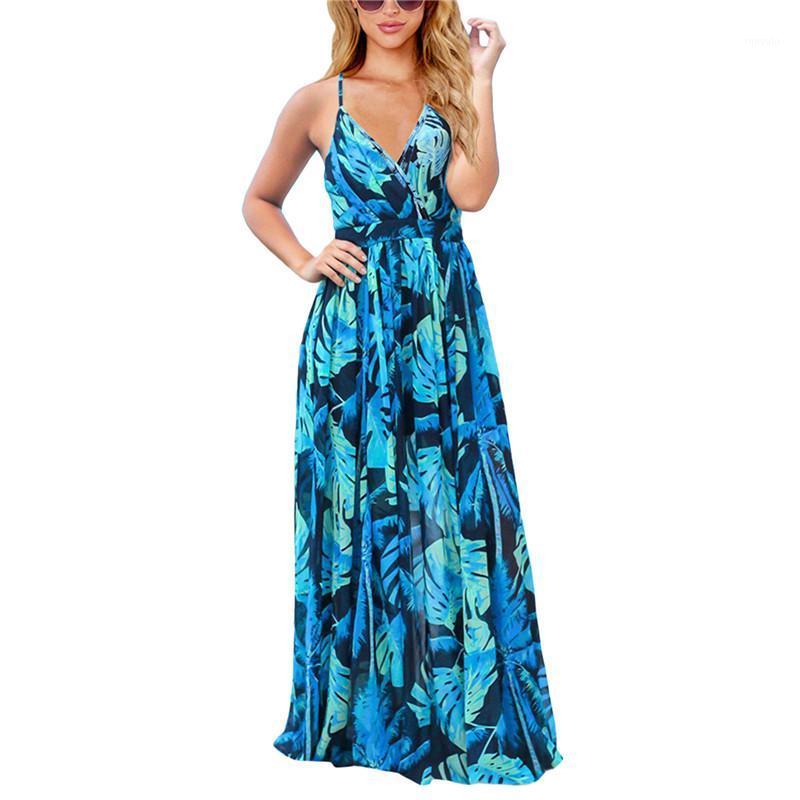 

Summer Women Boho Long Suspender Dress Floral Print Spaghetti Strap Maxi Sexy Backless Sleeveless Casual Dresses