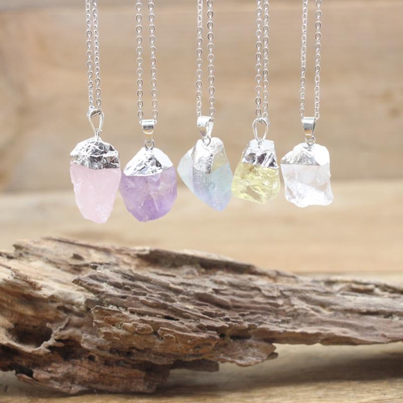 

Pendant Necklaces Natural Irregular Amethysts Quartz Drusy Plated Silver Raw Rough Crystal Druzy Healing Gemstones Nugget Jewelry QC3129Pend