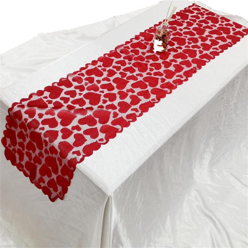

Mats & Pads Valentines Table Runner Heat-Resistant Heart Pattern Polyester Love Red Lace Runners For Valentine's Day Decorations