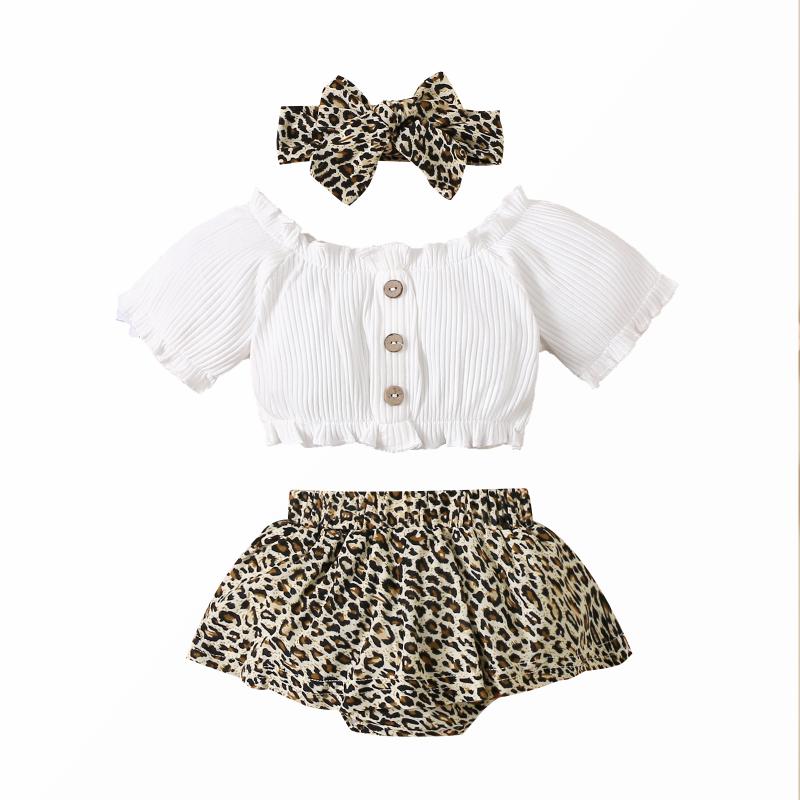 

Clothing Sets Wallarenear 3Pcs Set 0-24M Infant Baby Girl Summer Short Sleeve Solid Top Shirt Leopard Printed ShortsClothing, As pic