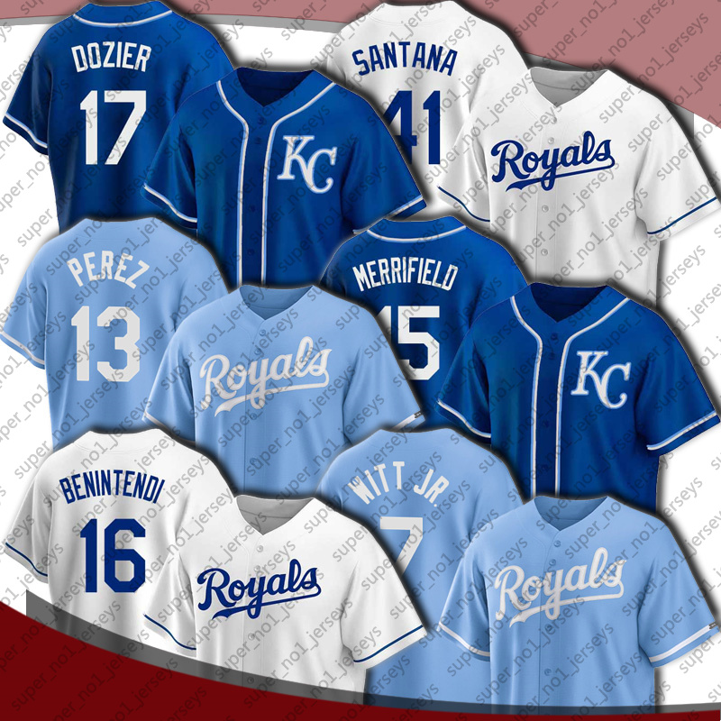 

Royals Kansas City 7 Bobby Witt Jr. Jersey Basebal 16 Andrew Benintendi Whit Merrifield Salvador Perez Jerseys Hunter Dozier Carlos Santana Nicky Lopez Mondesi, Man custom jersey (hj)