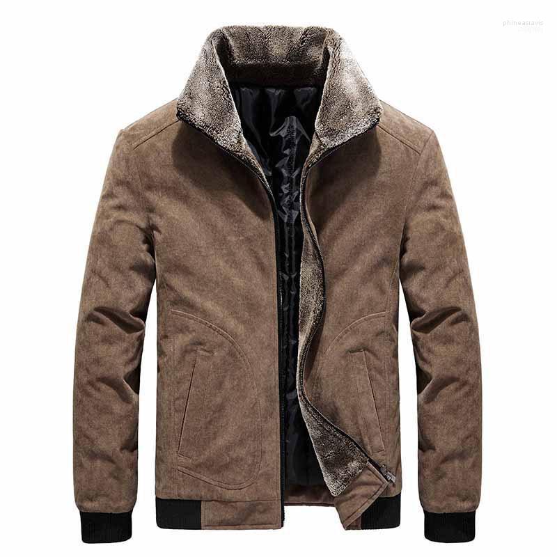 

Autumn Winter Men's Lapel Collar Plush Corduroy Cotton Large Casual Jacket Solid Parka Men Brand Warm Outwear Fit Coat Male1 Phin22, Black