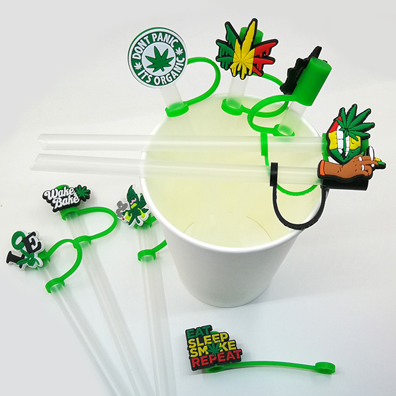 

Custom soft silicone straw toppers accessories cover charms Reusable Splash Proof drinking dust plug decorative 8mm straw party supplies