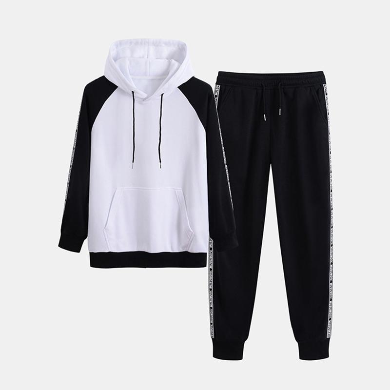 

Men' Tracksuits Tracksuit Fashionable Hooded Long-Sleeved Black And White Color Matching Sweatshirt Suit For Autumn Winter 2022