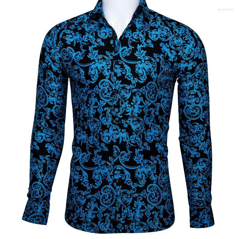 

Men' Dress Shirts LuxuryTeal Blue Shirt Men Slim Fit Long Sleeve Geometric Printing Social Club Prom -3XL Barry.Wang Designer Dway22, 0103-long sleeve