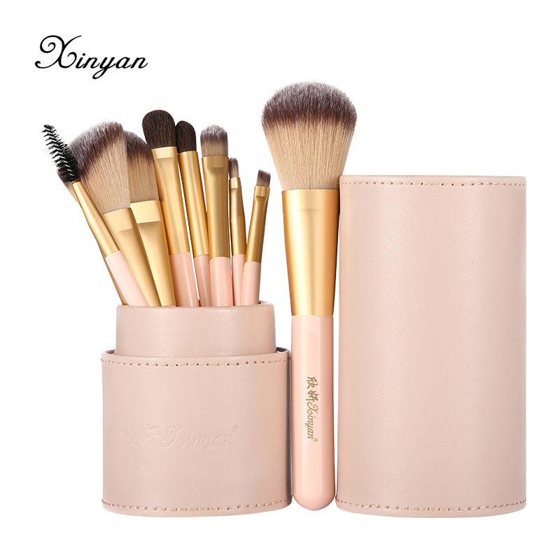 

XINYAN Makeup Brushes Set with Bucket Pink Blush Eyeshadow Concealer Cosmetics Powder Foundation Beauty 220722
